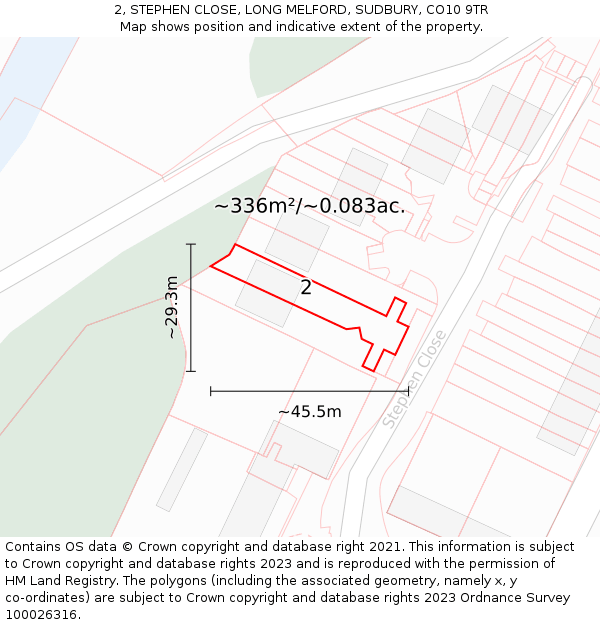 2, STEPHEN CLOSE, LONG MELFORD, SUDBURY, CO10 9TR: Plot and title map