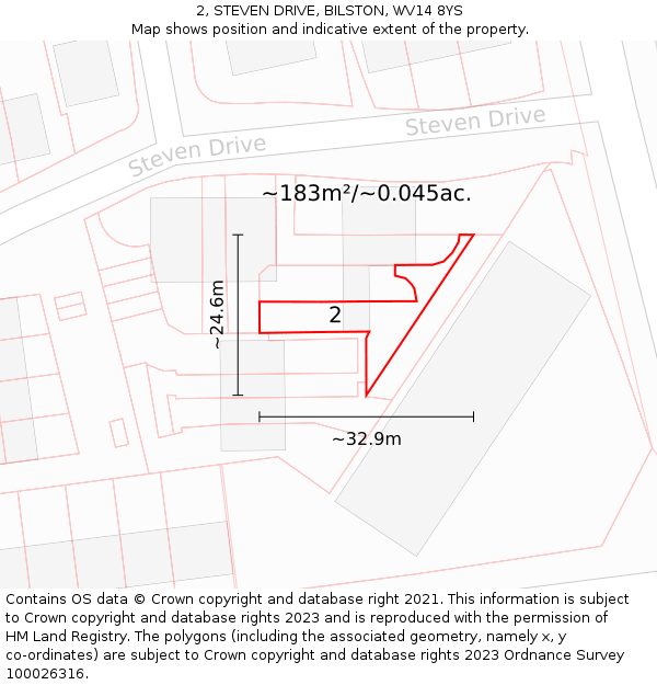 2, STEVEN DRIVE, BILSTON, WV14 8YS: Plot and title map