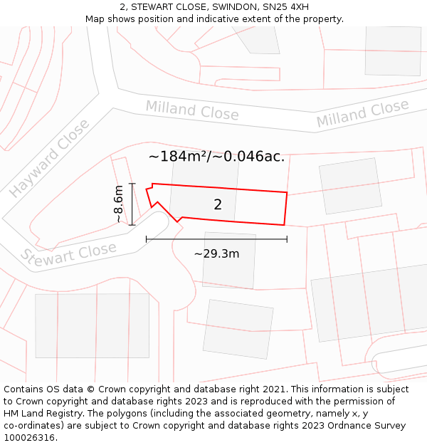 2, STEWART CLOSE, SWINDON, SN25 4XH: Plot and title map