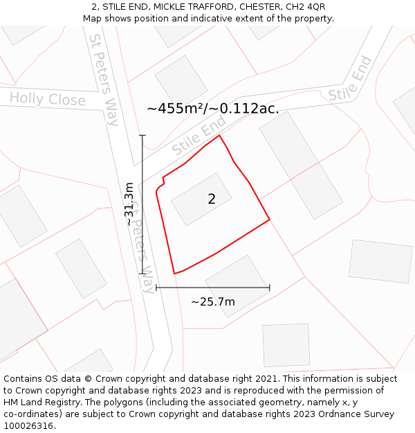 2, STILE END, MICKLE TRAFFORD, CHESTER, CH2 4QR: Plot and title map