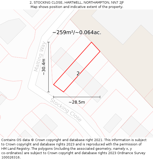 2, STOCKING CLOSE, HARTWELL, NORTHAMPTON, NN7 2JF: Plot and title map