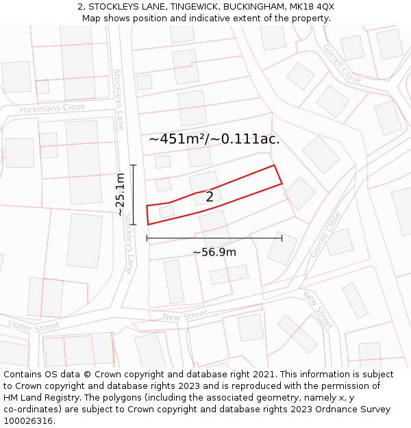 2, STOCKLEYS LANE, TINGEWICK, BUCKINGHAM, MK18 4QX: Plot and title map