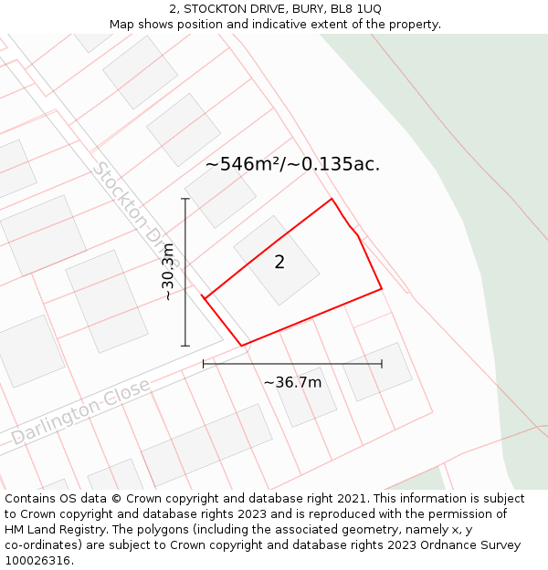 2, STOCKTON DRIVE, BURY, BL8 1UQ: Plot and title map