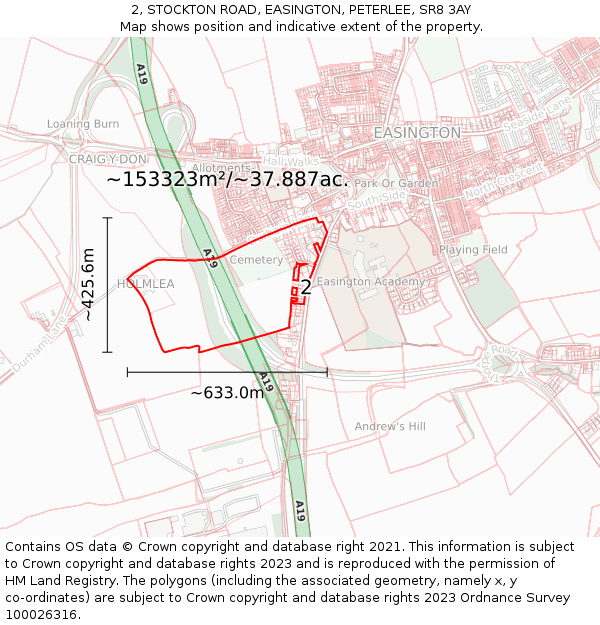 2, STOCKTON ROAD, EASINGTON, PETERLEE, SR8 3AY: Plot and title map
