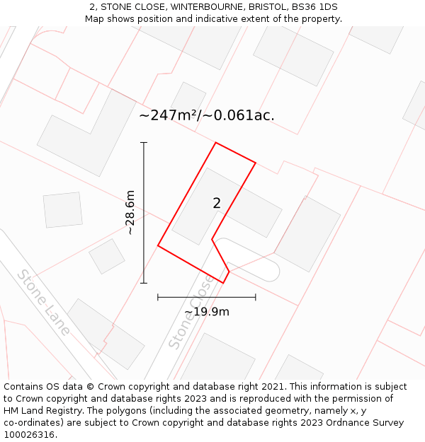 2, STONE CLOSE, WINTERBOURNE, BRISTOL, BS36 1DS: Plot and title map