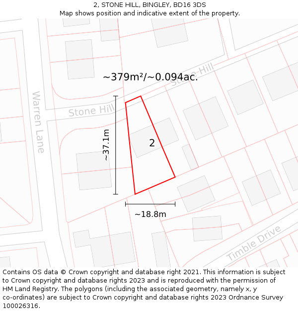 2, STONE HILL, BINGLEY, BD16 3DS: Plot and title map