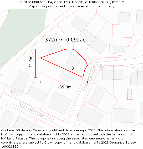 2, STONEBRIDGE LEA, ORTON MALBORNE, PETERBOROUGH, PE2 5LY: Plot and title map