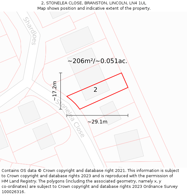 2, STONELEA CLOSE, BRANSTON, LINCOLN, LN4 1UL: Plot and title map