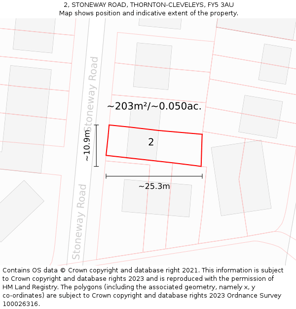 2, STONEWAY ROAD, THORNTON-CLEVELEYS, FY5 3AU: Plot and title map