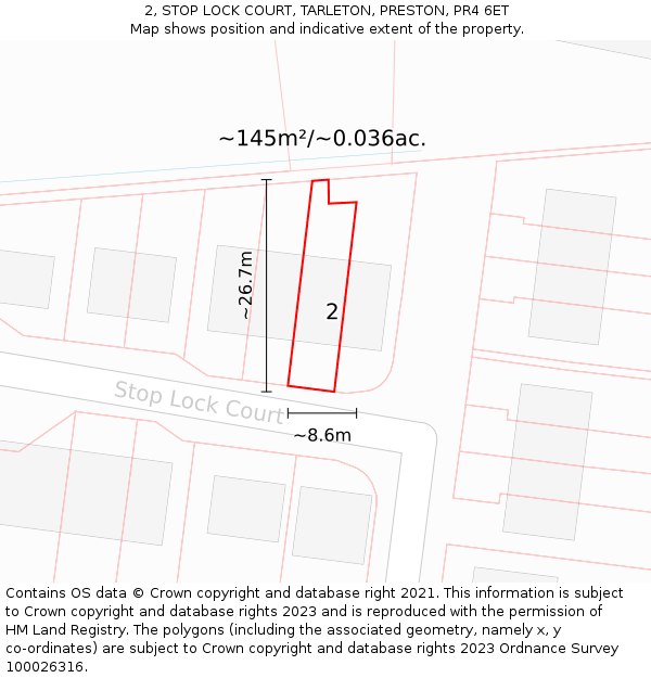 2, STOP LOCK COURT, TARLETON, PRESTON, PR4 6ET: Plot and title map
