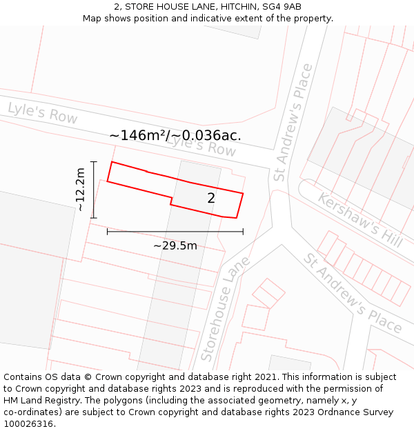 2, STORE HOUSE LANE, HITCHIN, SG4 9AB: Plot and title map
