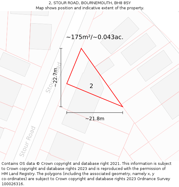 2, STOUR ROAD, BOURNEMOUTH, BH8 8SY: Plot and title map