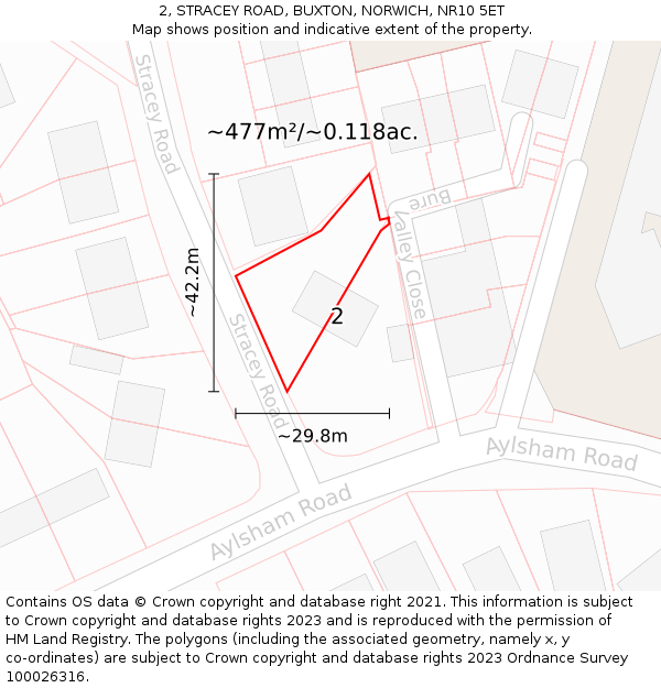 2, STRACEY ROAD, BUXTON, NORWICH, NR10 5ET: Plot and title map