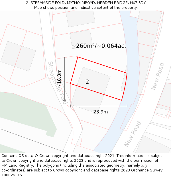 2, STREAMSIDE FOLD, MYTHOLMROYD, HEBDEN BRIDGE, HX7 5DY: Plot and title map