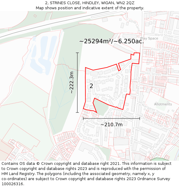 2, STRINES CLOSE, HINDLEY, WIGAN, WN2 2QZ: Plot and title map
