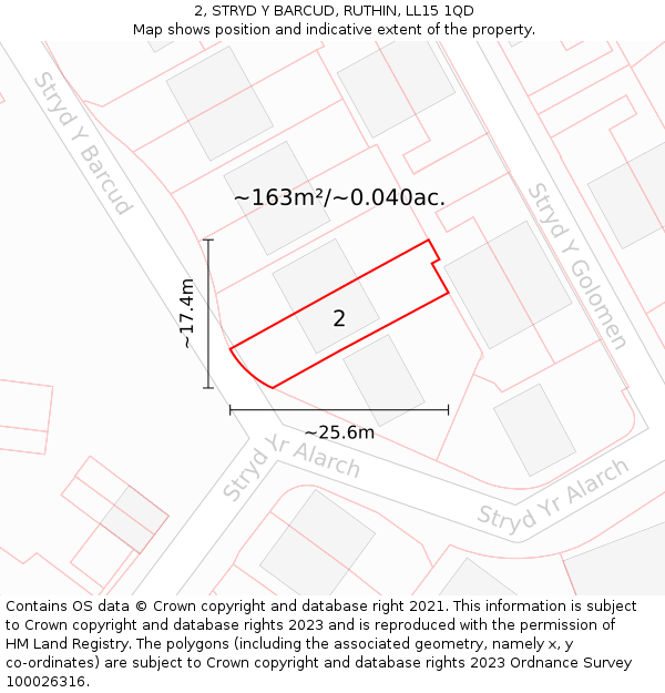 2, STRYD Y BARCUD, RUTHIN, LL15 1QD: Plot and title map