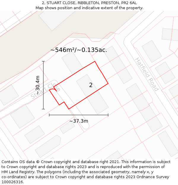 2, STUART CLOSE, RIBBLETON, PRESTON, PR2 6AL: Plot and title map