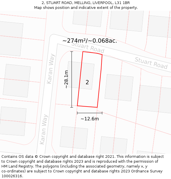 2, STUART ROAD, MELLING, LIVERPOOL, L31 1BR: Plot and title map