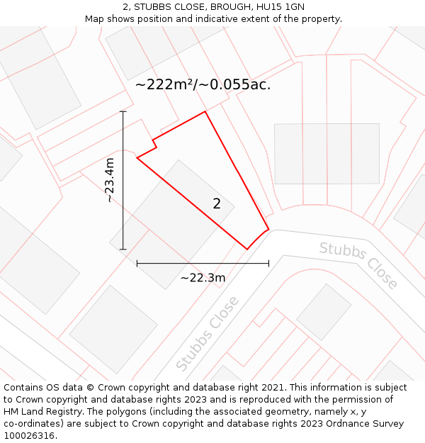 2, STUBBS CLOSE, BROUGH, HU15 1GN: Plot and title map