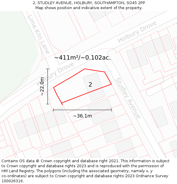 2, STUDLEY AVENUE, HOLBURY, SOUTHAMPTON, SO45 2PP: Plot and title map
