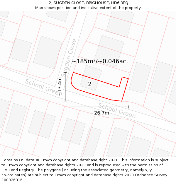 2, SUGDEN CLOSE, BRIGHOUSE, HD6 3EQ: Plot and title map