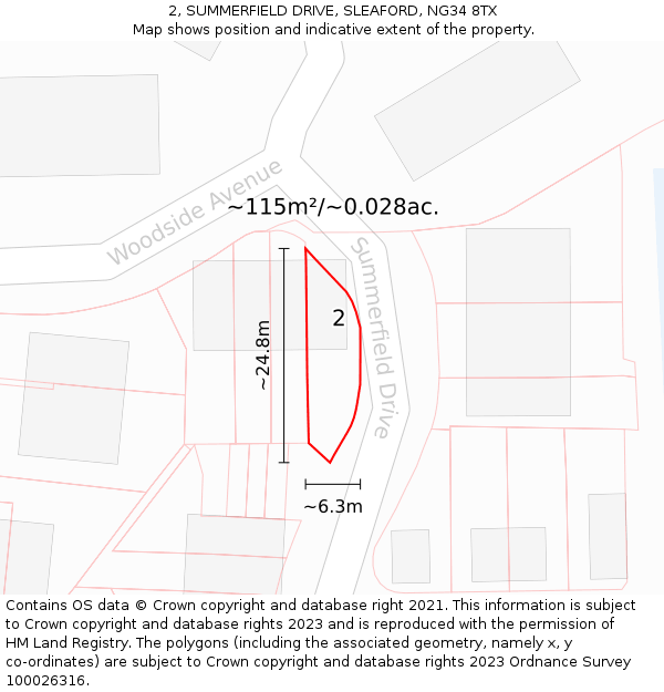 2, SUMMERFIELD DRIVE, SLEAFORD, NG34 8TX: Plot and title map