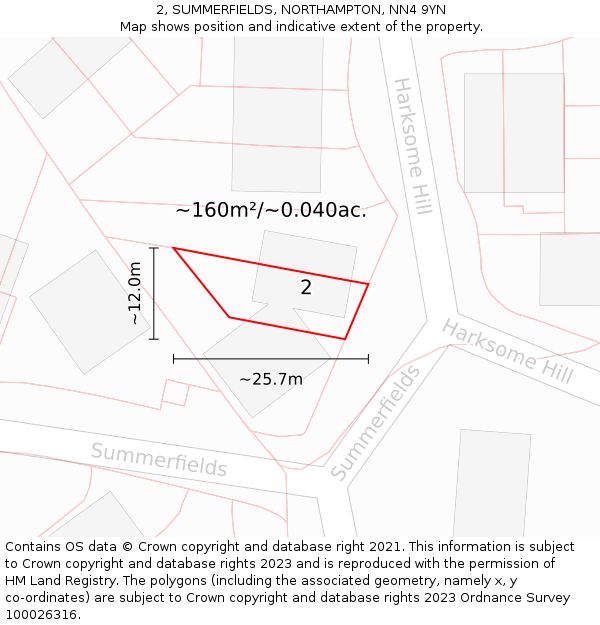 2, SUMMERFIELDS, NORTHAMPTON, NN4 9YN: Plot and title map