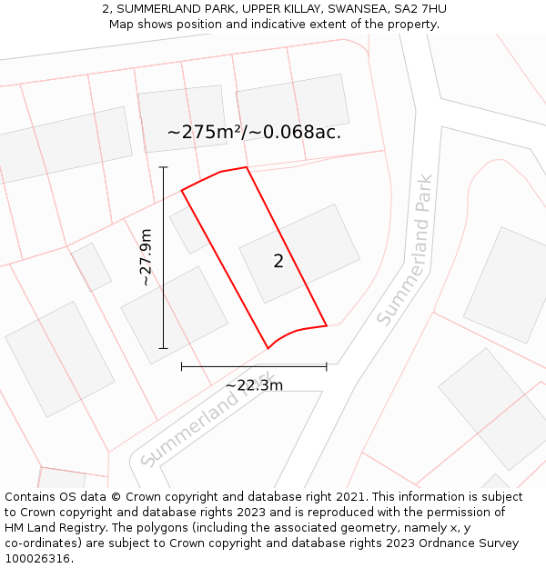2, SUMMERLAND PARK, UPPER KILLAY, SWANSEA, SA2 7HU: Plot and title map