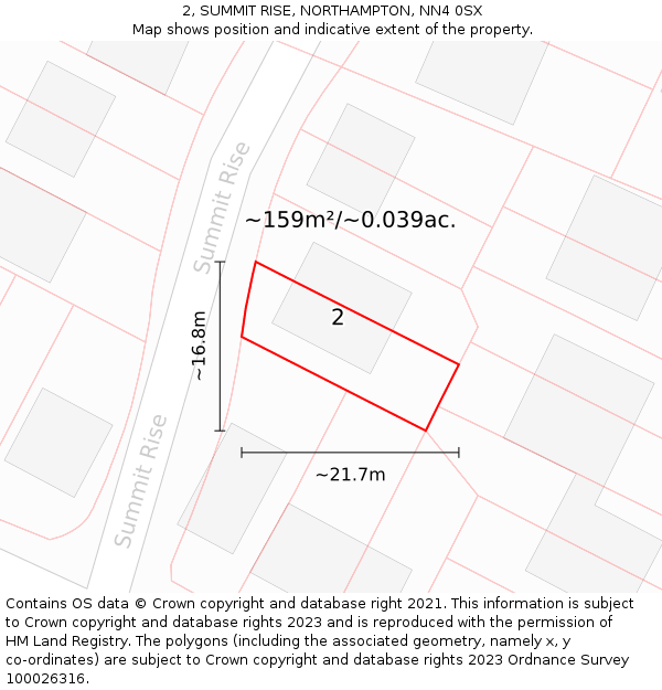 2, SUMMIT RISE, NORTHAMPTON, NN4 0SX: Plot and title map