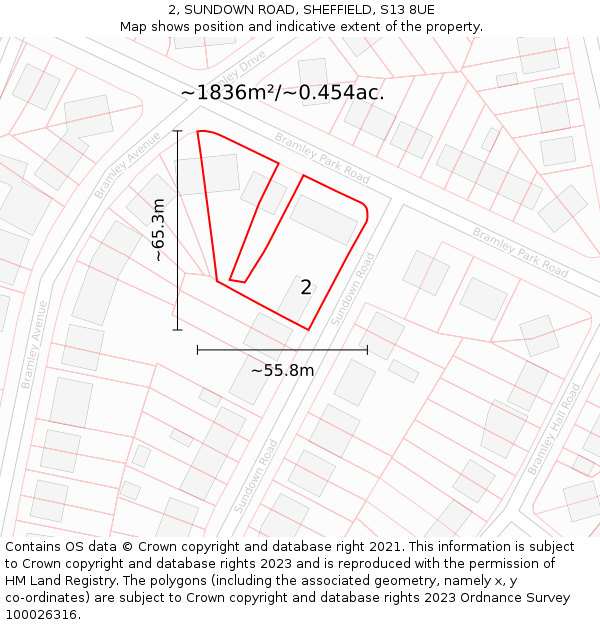 2, SUNDOWN ROAD, SHEFFIELD, S13 8UE: Plot and title map