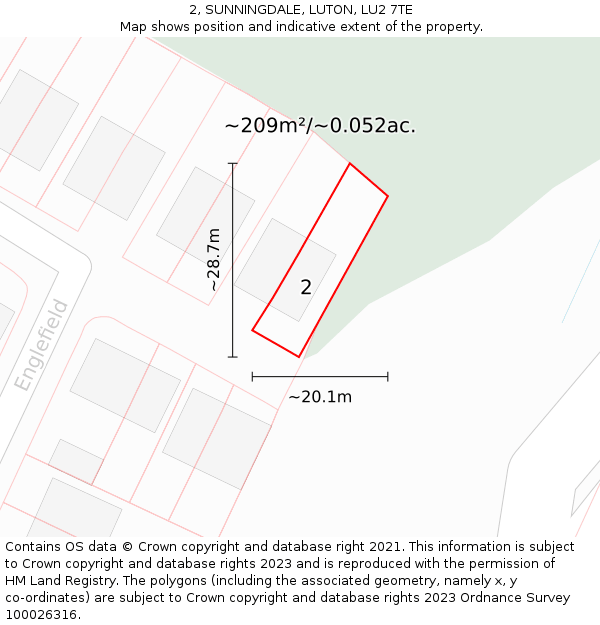 2, SUNNINGDALE, LUTON, LU2 7TE: Plot and title map