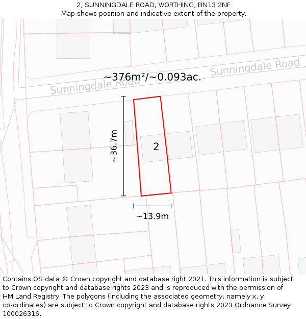 2, SUNNINGDALE ROAD, WORTHING, BN13 2NF: Plot and title map