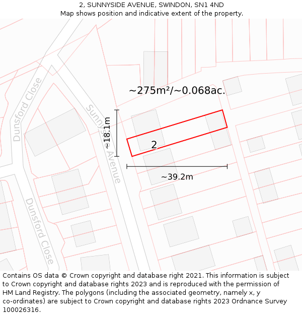 2, SUNNYSIDE AVENUE, SWINDON, SN1 4ND: Plot and title map