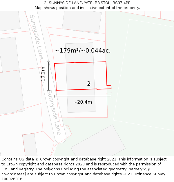 2, SUNNYSIDE LANE, YATE, BRISTOL, BS37 4PP: Plot and title map