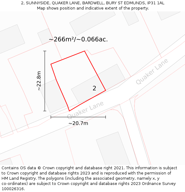 2, SUNNYSIDE, QUAKER LANE, BARDWELL, BURY ST EDMUNDS, IP31 1AL: Plot and title map