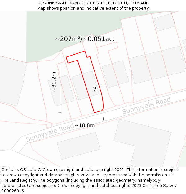 2, SUNNYVALE ROAD, PORTREATH, REDRUTH, TR16 4NE: Plot and title map