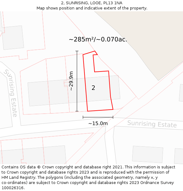 2, SUNRISING, LOOE, PL13 1NA: Plot and title map