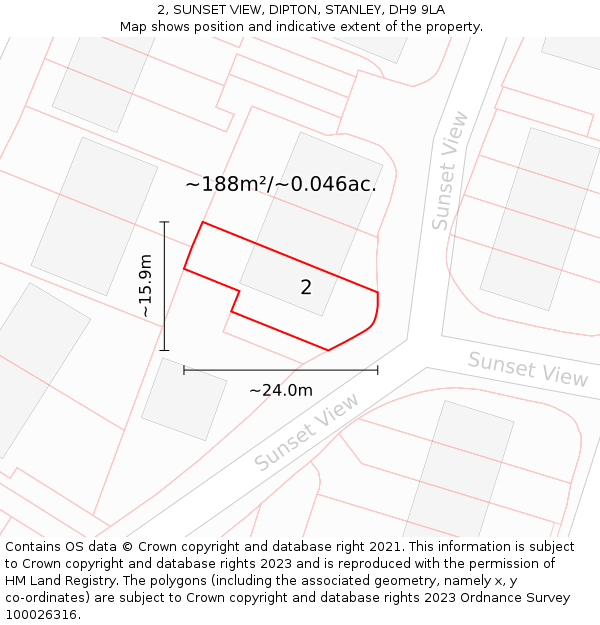 2, SUNSET VIEW, DIPTON, STANLEY, DH9 9LA: Plot and title map