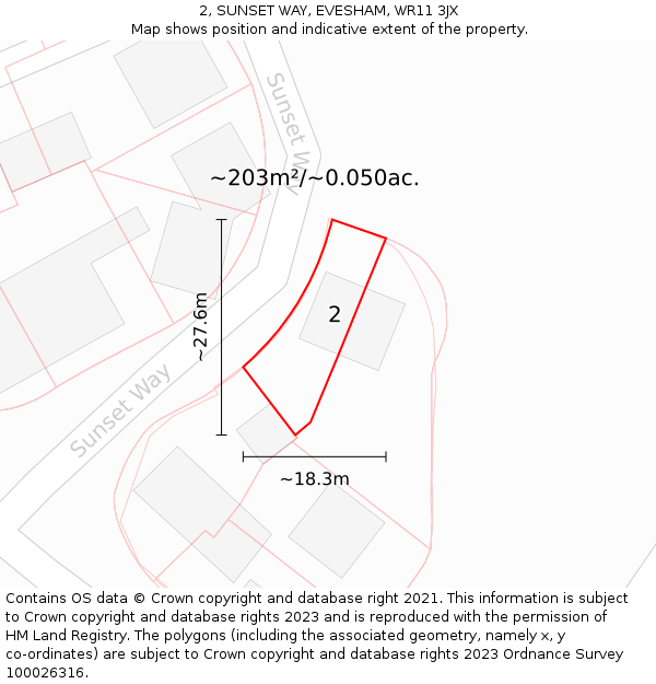 2, SUNSET WAY, EVESHAM, WR11 3JX: Plot and title map