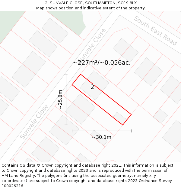 2, SUNVALE CLOSE, SOUTHAMPTON, SO19 8LX: Plot and title map