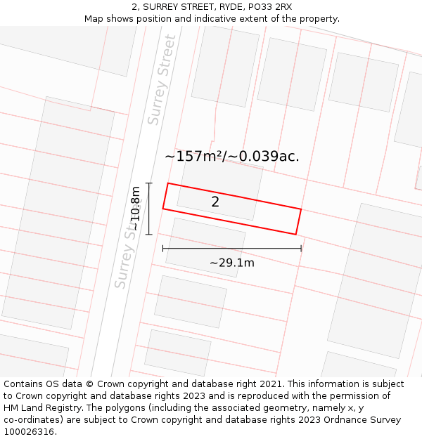 2, SURREY STREET, RYDE, PO33 2RX: Plot and title map