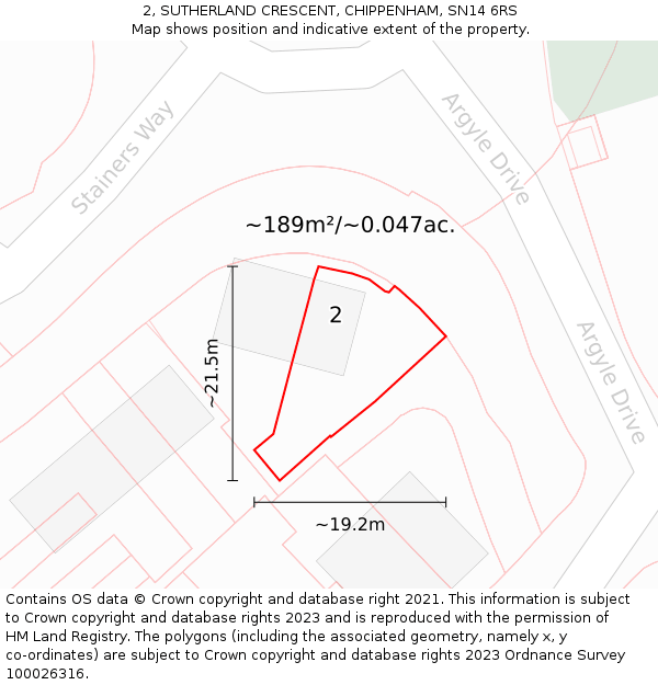 2, SUTHERLAND CRESCENT, CHIPPENHAM, SN14 6RS: Plot and title map