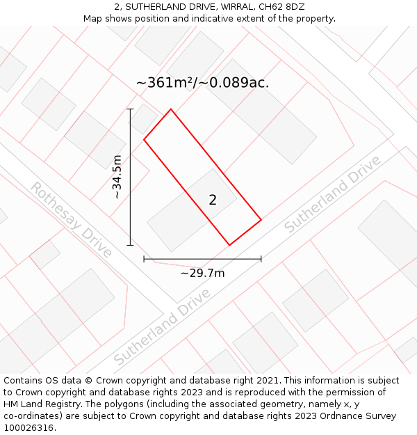2, SUTHERLAND DRIVE, WIRRAL, CH62 8DZ: Plot and title map