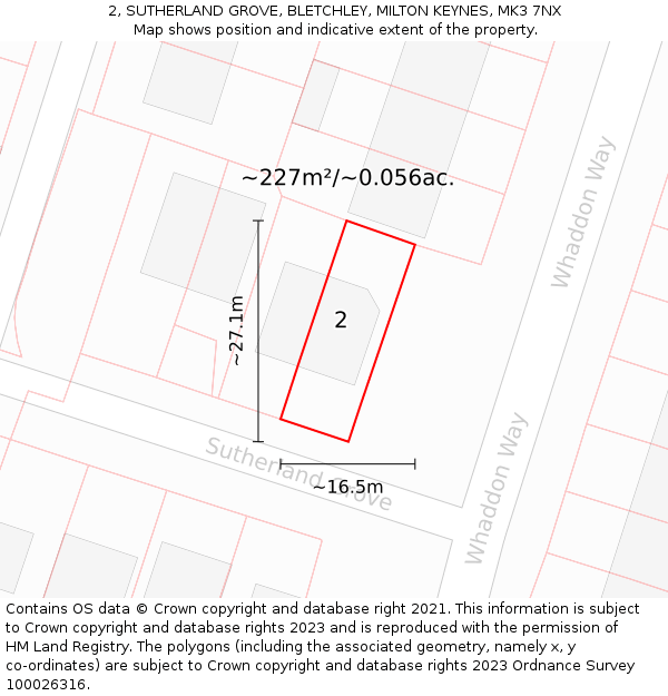 2, SUTHERLAND GROVE, BLETCHLEY, MILTON KEYNES, MK3 7NX: Plot and title map