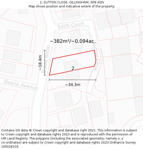 2, SUTTON CLOSE, GILLINGHAM, SP8 4QN: Plot and title map