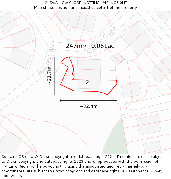 2, SWALLOW CLOSE, NOTTINGHAM, NG6 0NF: Plot and title map