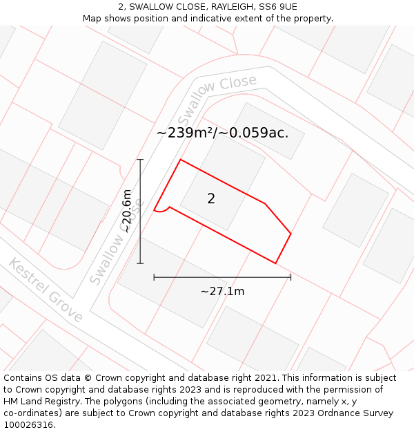 2, SWALLOW CLOSE, RAYLEIGH, SS6 9UE: Plot and title map