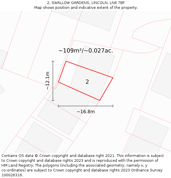 2, SWALLOW GARDENS, LINCOLN, LN6 7BF: Plot and title map