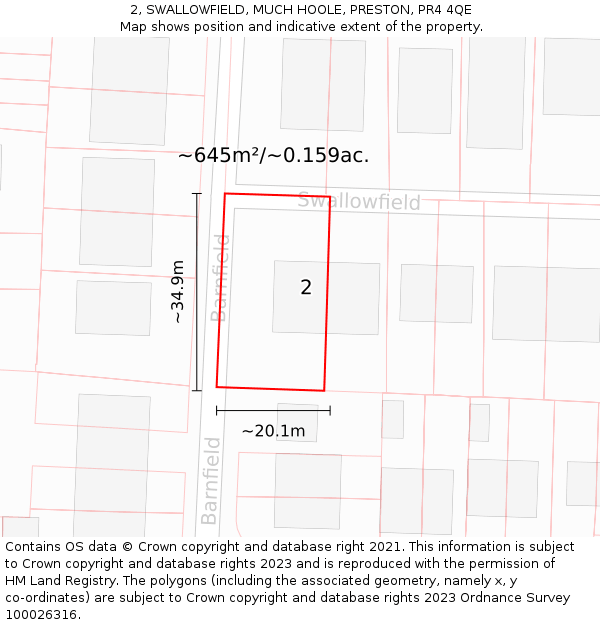 2, SWALLOWFIELD, MUCH HOOLE, PRESTON, PR4 4QE: Plot and title map