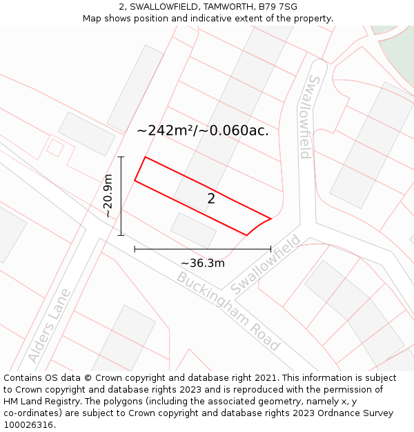 2, SWALLOWFIELD, TAMWORTH, B79 7SG: Plot and title map